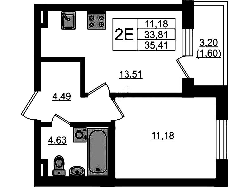 1-комнатная квартира 35.41 м², 1/4 эт., ЖК «Новая история»